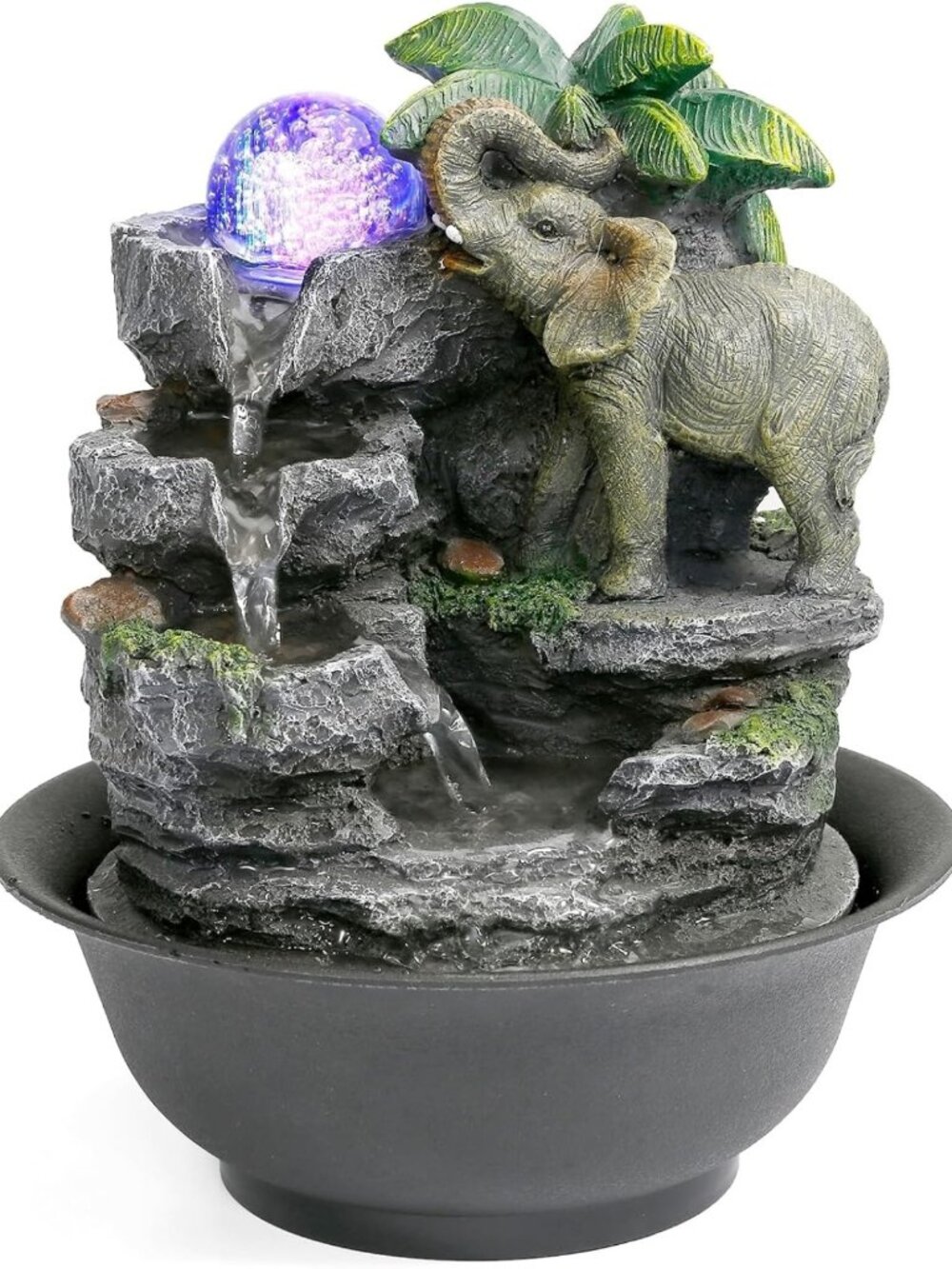 Indoor Water Fountain - Elephant Feng Shui Decor with Spinning Ball Feature